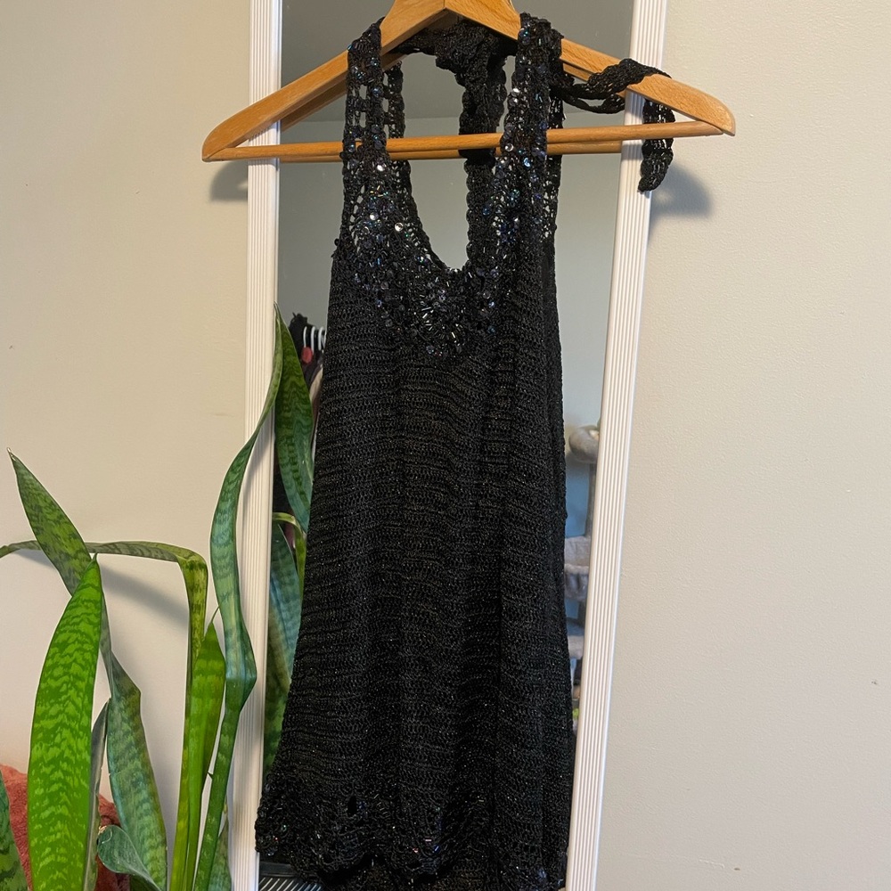 Black Sequin Halter Top, size medium
